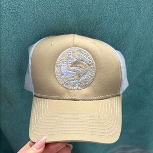 Beige and White south Florida diving HQ Trucker cobra c112 Hat